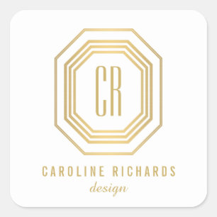 Sticker Carré Monogramme Art Déco vintage or/blanc