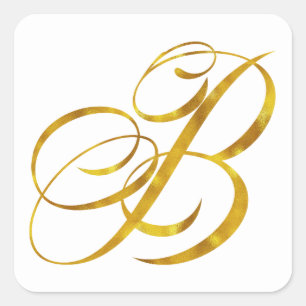 Sticker Carré Monogramme B Faux Gold Foil Monogrammes initiaux