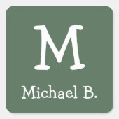 Sticker Carré Monogramme blanc et nom sur Carré arrondi vert (Devant)