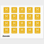 Sticker Carré Monogramme blanc et nom sur Honey Mustard Jaune (Feuille)