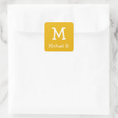 Sticker Carré Monogramme blanc et nom sur Honey Mustard Jaune (Sac)
