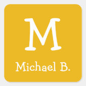 Sticker Carré Monogramme blanc et nom sur Honey Mustard Jaune (Devant)