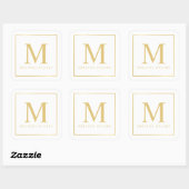 Sticker Carré Monogramme blanc et or élégant (Feuille)
