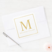 Sticker Carré Monogramme blanc et or élégant (Enveloppe)