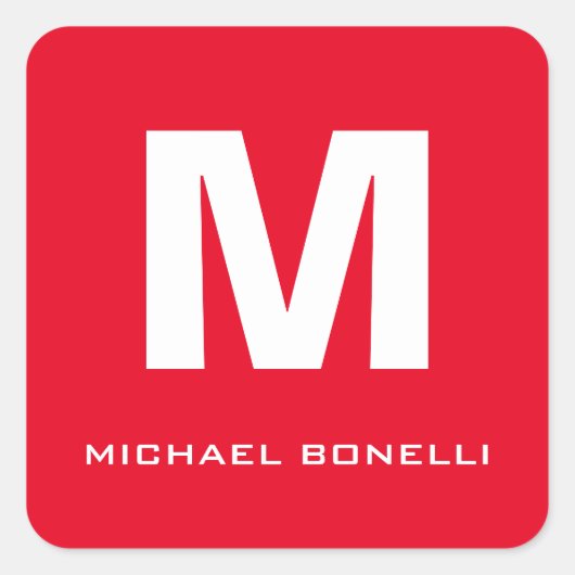 Sticker Carré Monogramme blanc rouge tendance ton nom (Devant)