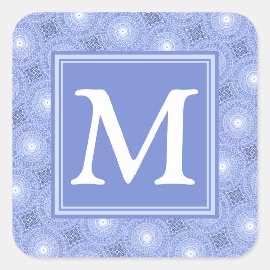 Sticker Carré Monogramme bleu cercles motif (Devant)