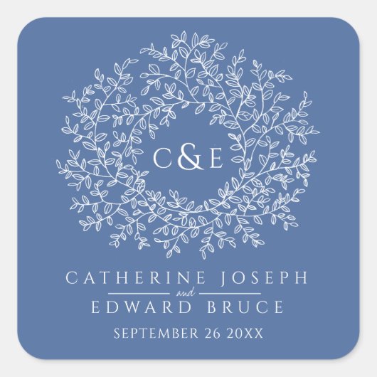 Sticker Carré Monogramme bleu classique art blanc mariage person (Devant)