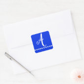 Sticker Carré Monogramme bleu et blanc initial (Enveloppe)