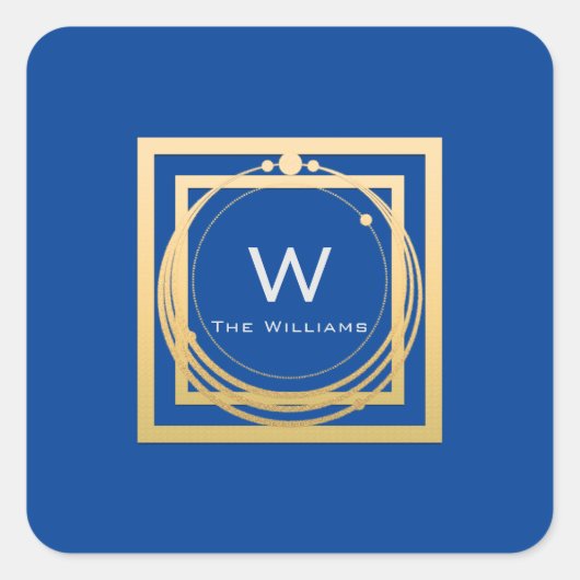 Sticker Carré Monogramme Carré Gold Géométrie Royal Blue (Devant)