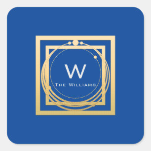 Sticker Carré Monogramme Carré Gold Géométrie Royal Blue