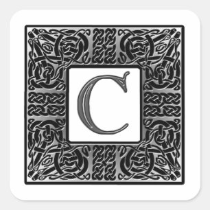 Sticker Carré Monogramme Celtique "C" argenté