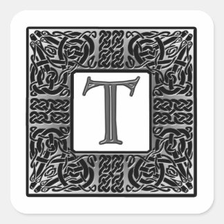 Sticker Carré Monogramme Celtique "T" argenté