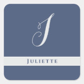 STICKER CARRÉ MONOGRAMME CLASSIQUE SIMPLE INITIAL NOMMÉ ARGENT B (Devant)