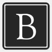 Sticker Carré Monogramme classique simple | Texte noir et blanc (Devant)