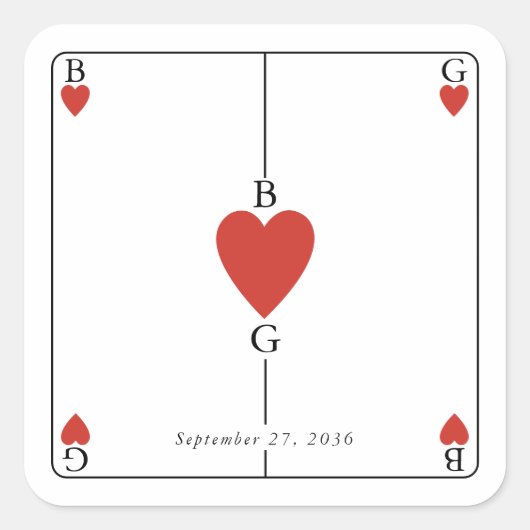 Sticker Carré Monogramme Coeurs de jeu Mariage de carte (Devant)