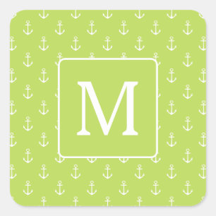 Sticker Carré Monogramme d'ancres vert feuille de palmier et bla