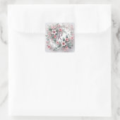 Sticker Carré Monogramme Dans Un Mariage Élégant Fleur Wreath (Sac)