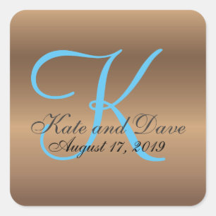 Sticker Carré Monogramme de bronze 🔑 Pecan élégant