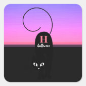 Sticker Carré Monogramme de chat noir Sunset Halloween (Devant)