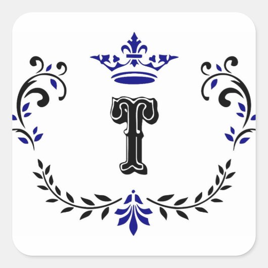Sticker Carré Monogramme de couronne 'T' (Devant)
