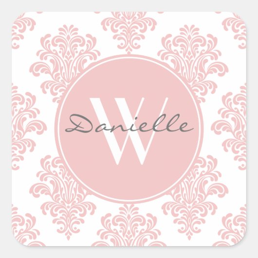 Sticker Carré Monogramme de Damas rose Fille (Devant)