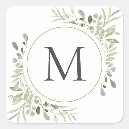 Sticker Carré Monogramme de feuillage d'eucalyptus verdure (Devant)