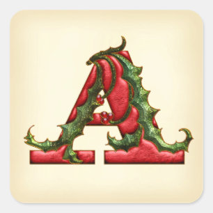 Sticker Carré Monogramme de houx de Noël qu'une enveloppe scelle