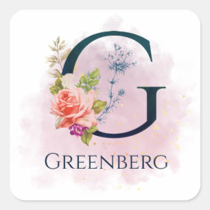 Sticker Carré Monogramme de lettre G floral élégant avec éclabou