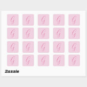 Sticker Carré Monogramme de lettre initiale rose clair chic uni (Feuille)
