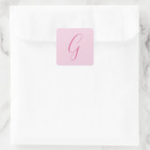 Sticker Carré Monogramme de lettre initiale rose clair chic uni (Sac)