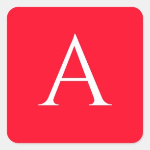 Sticker Carré Monogramme de lettre initiale rouge blanc simple