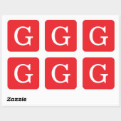 Sticker Carré Monogramme de lettre initiale rouge blanc simple (Feuille)
