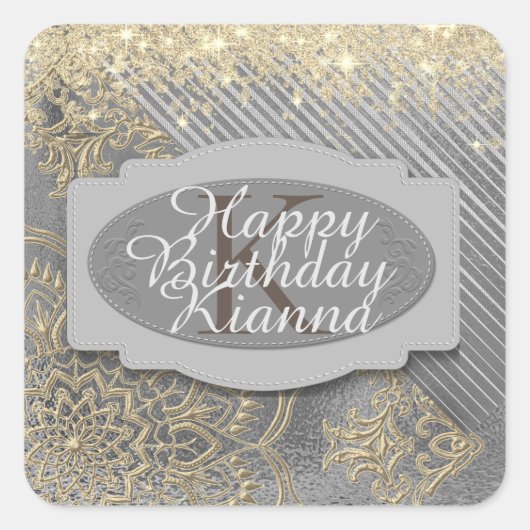 Sticker Carré Monogramme de mandala chic (Devant)