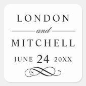 Sticker Carré Monogramme de mariage classique élégant noir perso (Devant)