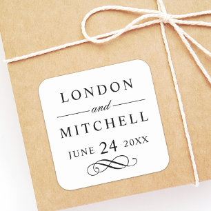 Sticker Carré Monogramme de mariage classique élégant noir perso