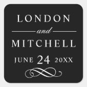 Sticker Carré Monogramme de mariage classique élégant noir perso (Devant)