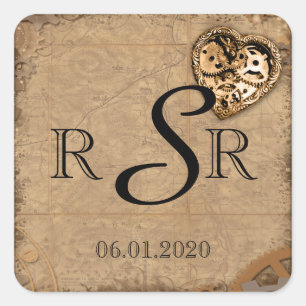 Sticker Carré Monogramme de Mariage de mariée vintage Steampunk