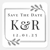 Sticker Carré Monogramme de mariage pour fir d'hiver Enregistrer (Devant)