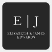 Sticker Carré Monogramme de mariage simple noir pour couple (Devant)