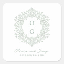 Monogramme de mariage vert élégant de famille