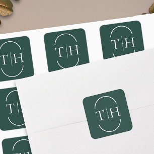Sticker Carré Monogramme de mariage vert émeraude dans un cadre