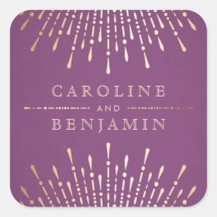 Sticker Carré Monogramme de mariage vintage art déco or et viole