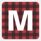 Sticker Carré Monogramme de Motif de buffle rouge et noir rustiq (Devant)