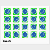 Sticker Carré Monogramme de point Polka bleu et vert (Feuille)
