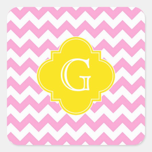 Sticker Carré Monogramme de Quatrefoil Jaune de Chevron Whiron R (Devant)