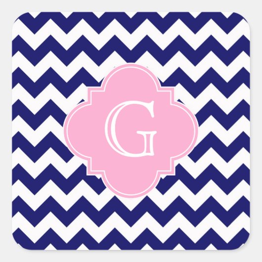 Sticker Carré Monogramme de Quatrefoil rose Chevron ZigZag (Devant)