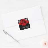 Sticker Carré Monogramme de rose rouge Mariage damassé de Noël (Enveloppe)