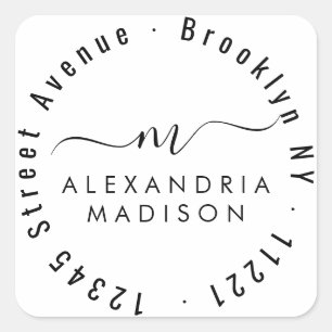 Sticker Carré Monogramme de script de fille moderne Adresse init