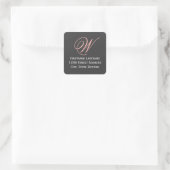 Sticker Carré Monogramme de script rose pâle Adresse de retour i (Sac)