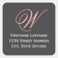 Monogramme de script rose pâle Adresse de retour i
